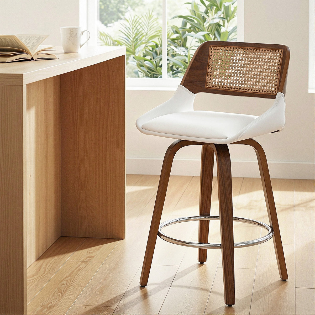 Eloise PU Leather Counter Stool - White