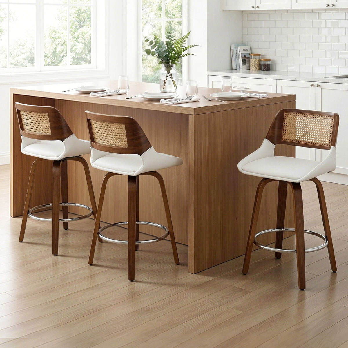 Eloise PU Leather Counter Stool - White (Set of 3)