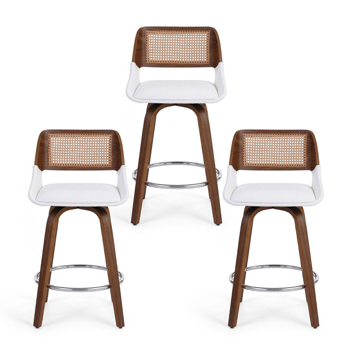 Eloise PU Leather Counter Stool - White (Set of 3)
