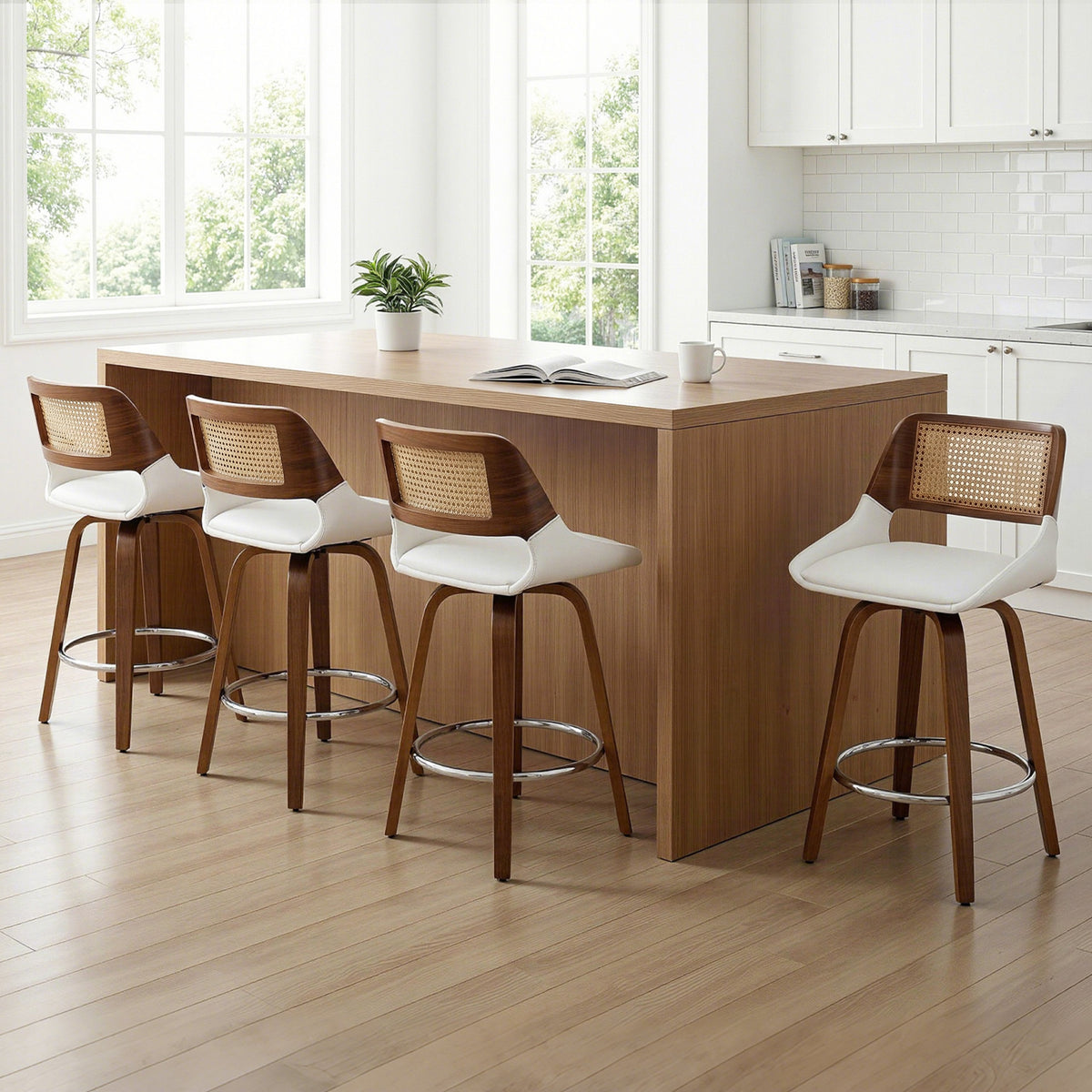 Eloise PU Leather Counter Stool - White (Set of 4)