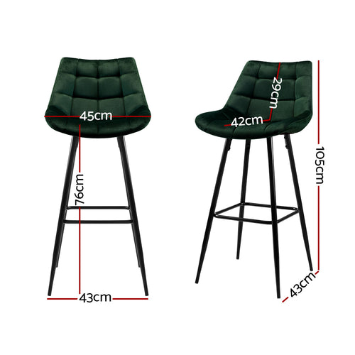 Amelia Velvet Counter Stool - Green (Set of 2)