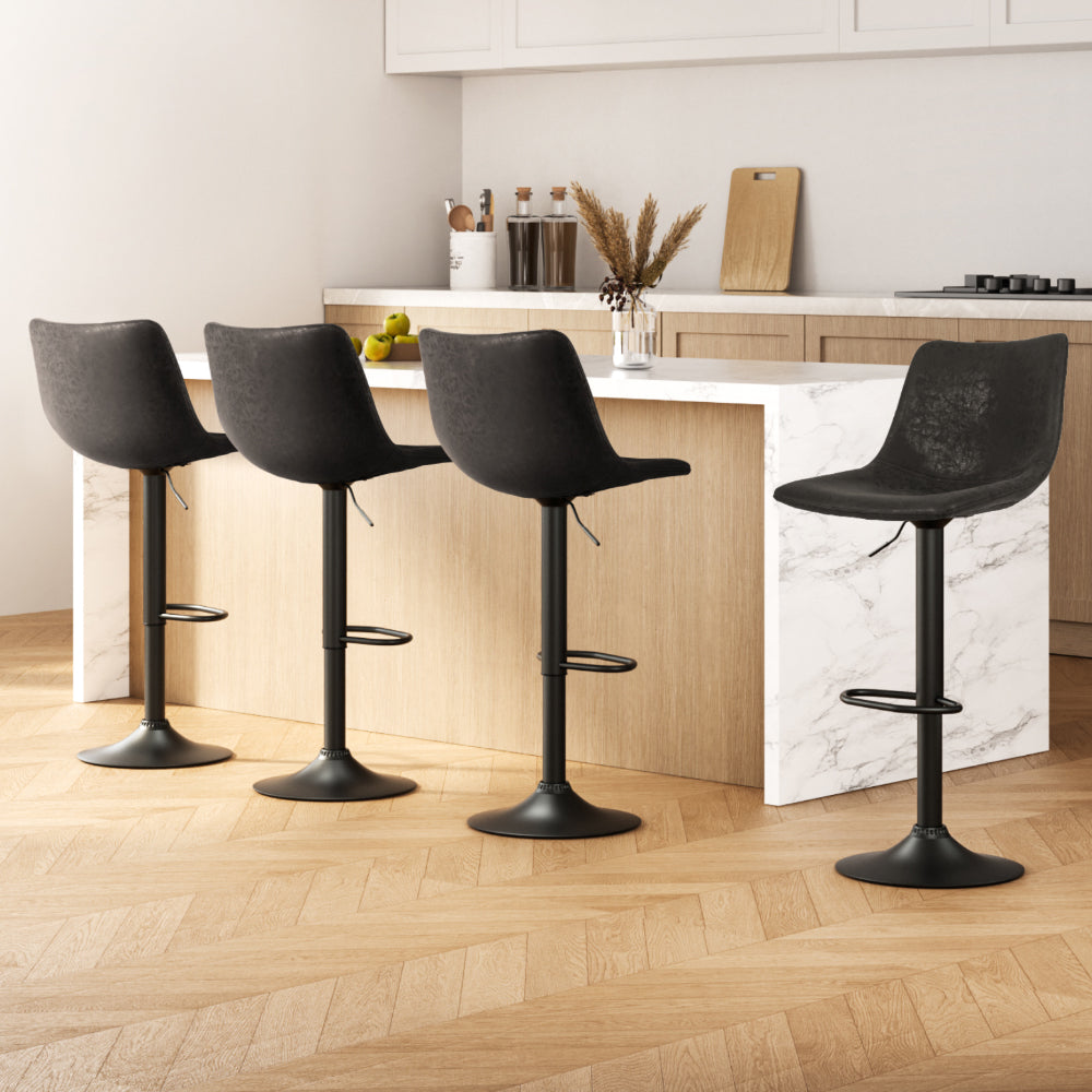 Theodore PU Leather Counter Stool - Black (Set of 4)