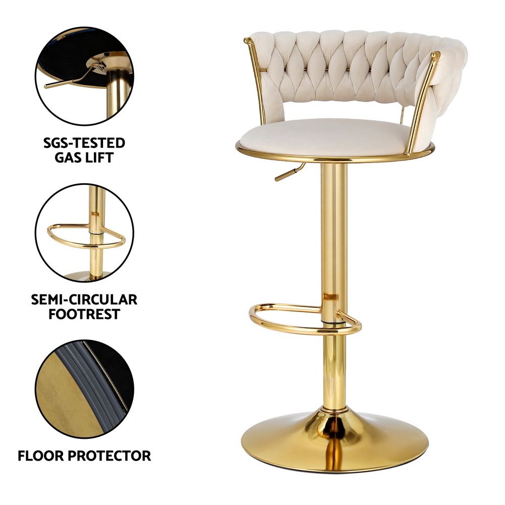 Arlo Velvet Counter Stool - Ivory (Set of 3)