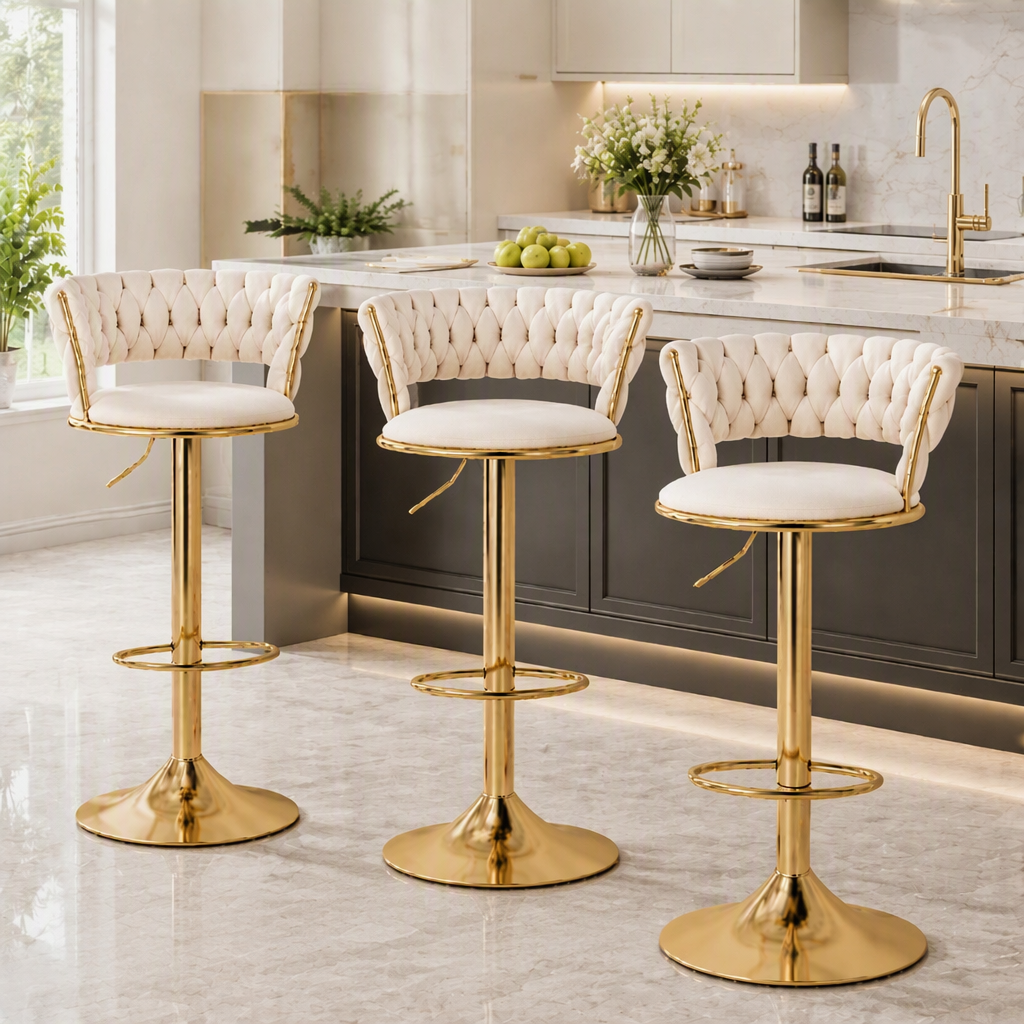 Arlo Velvet Counter Stool - Ivory (Set of 3)