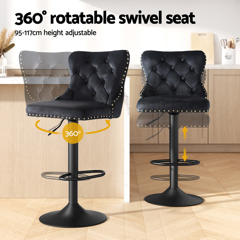 Hazel Velvet Counter Stool - Black