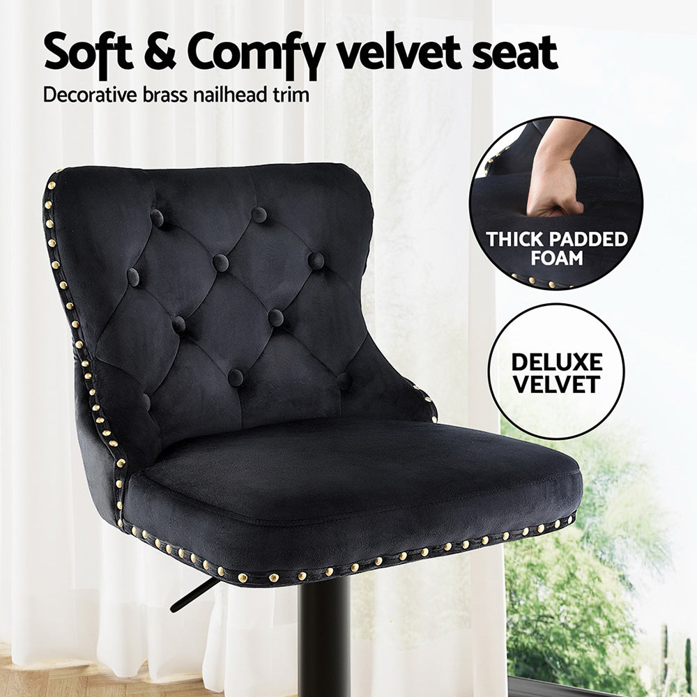 Hazel Velvet Counter Stool - Black