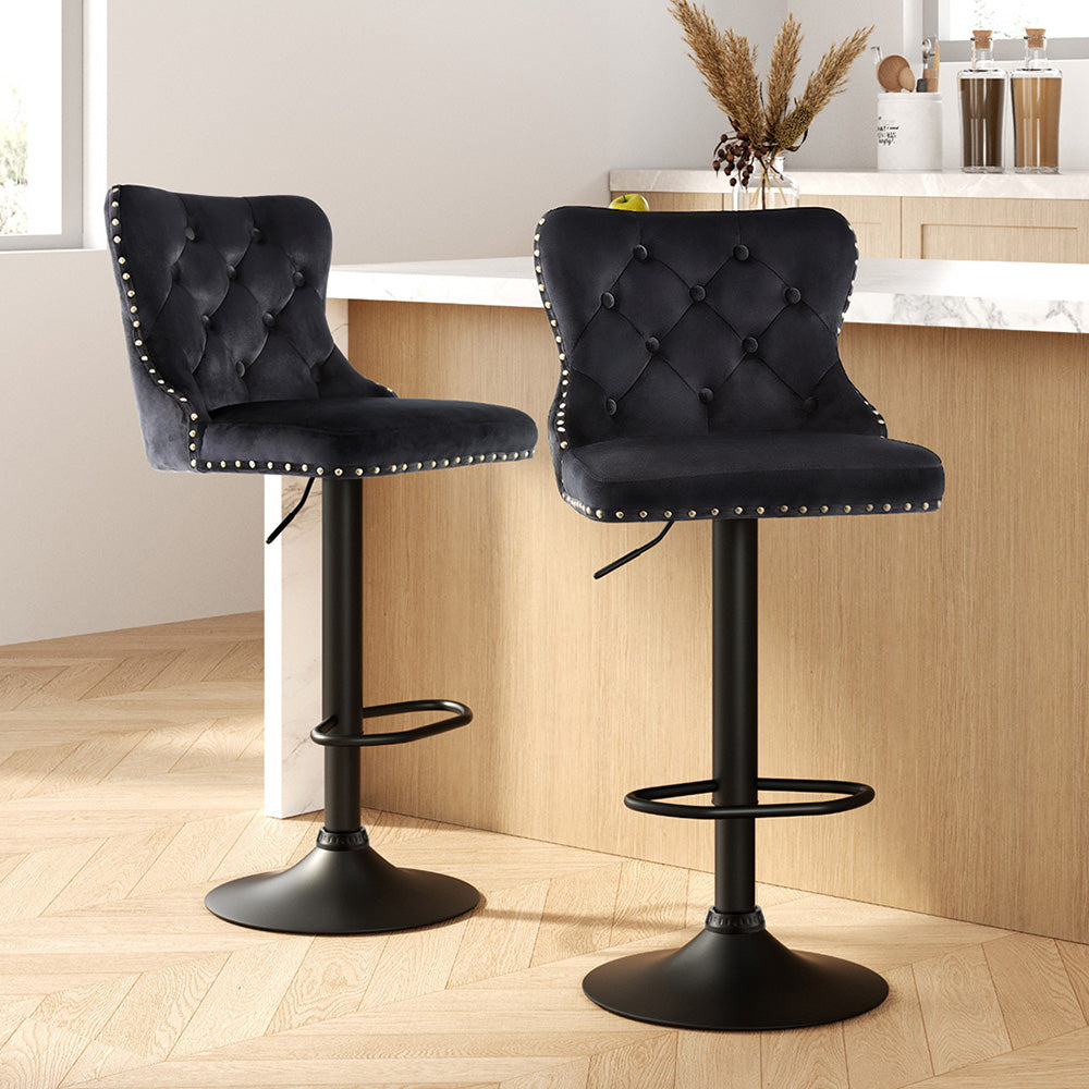 Hazel Velvet Counter Stool - Black (Set of 2)