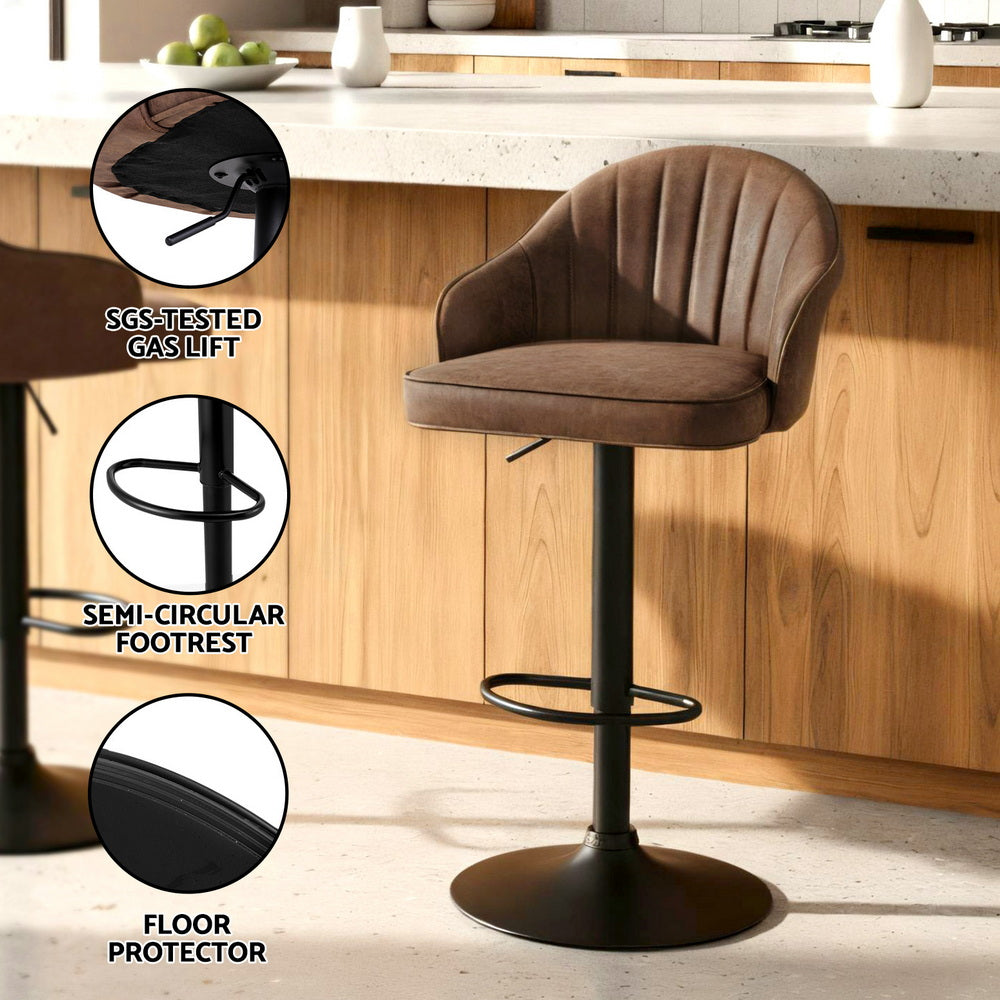 Leo PU Leather Counter Stool - Brown (Set of 2)