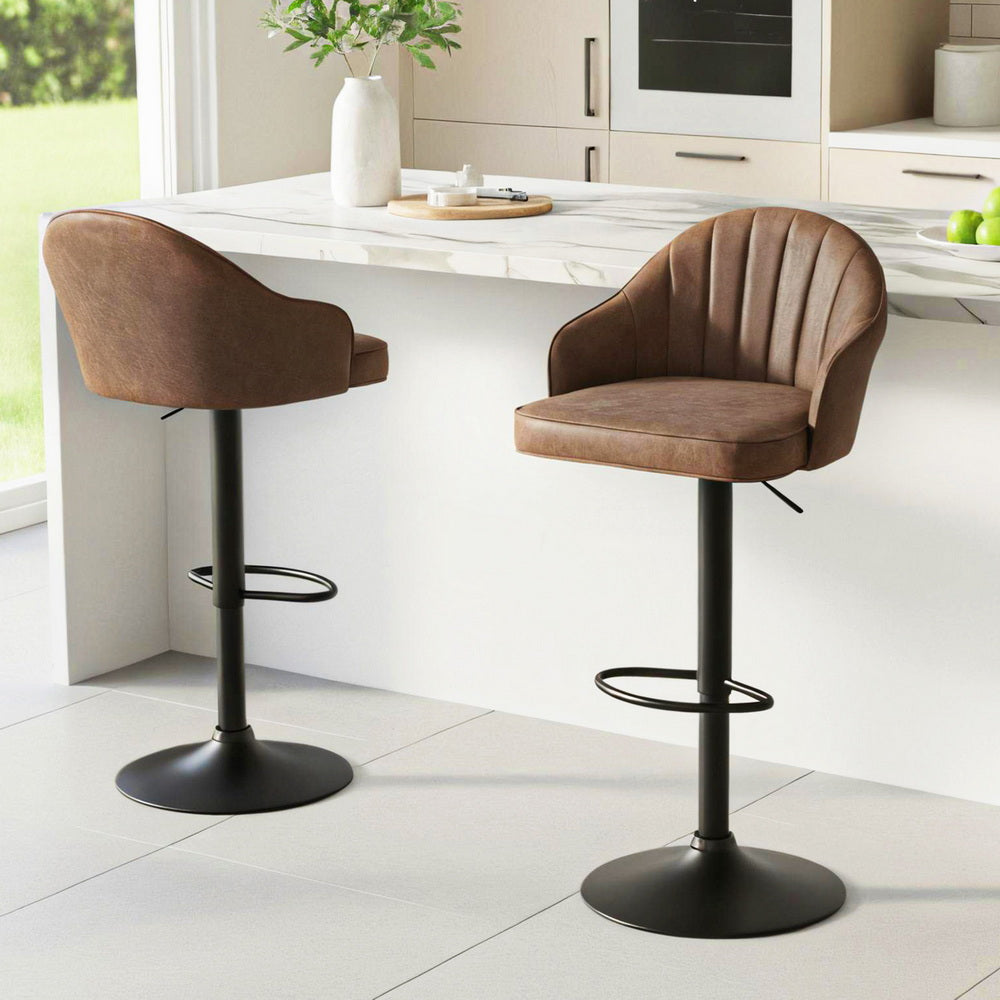 Leo PU Leather Counter Stool - Brown (Set of 2)