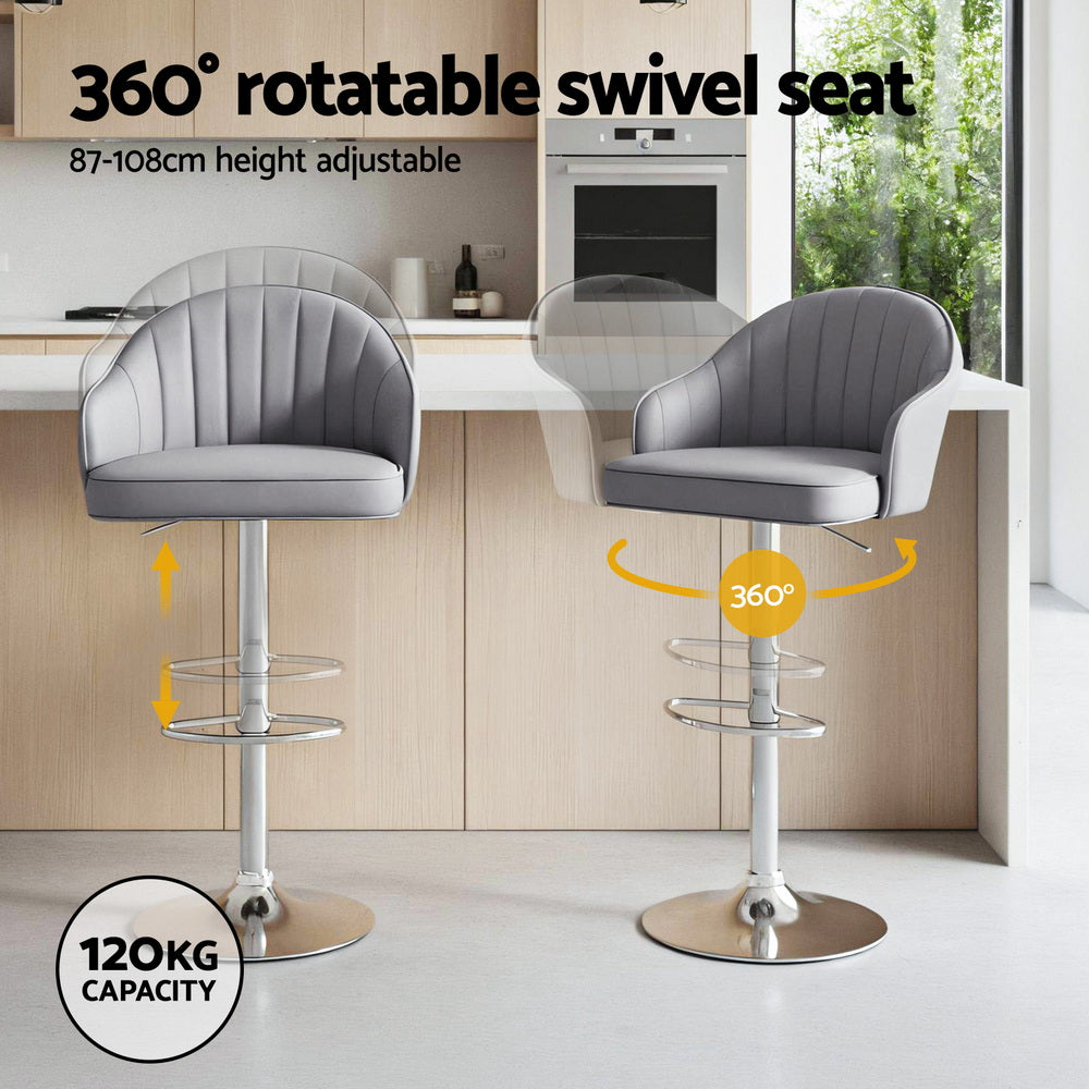 Leo PU Leather Counter Stool - Grey (Set of 2)