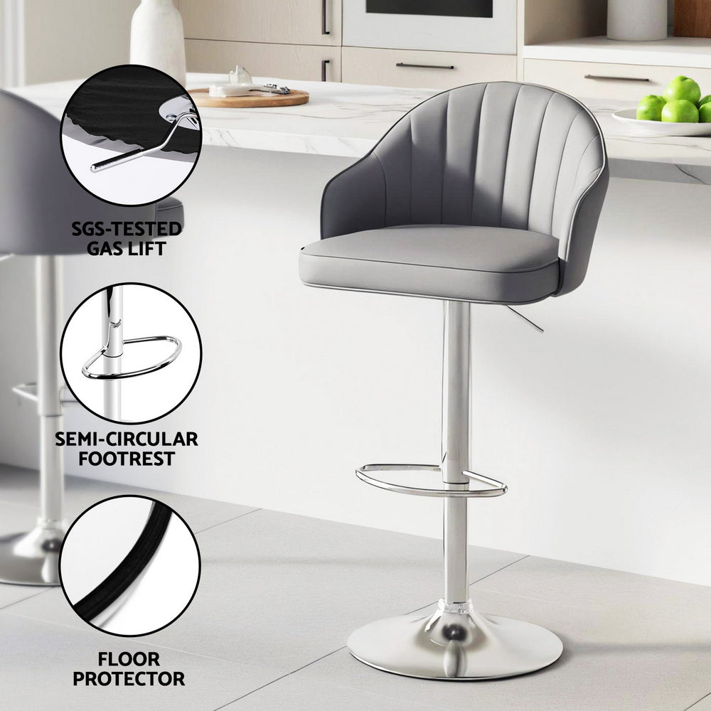 Leo PU Leather Counter Stool - Grey (Set of 2)