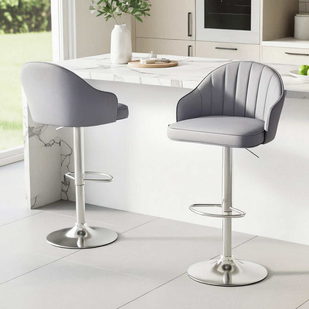 Leo PU Leather Counter Stool - Grey (Set of 2)