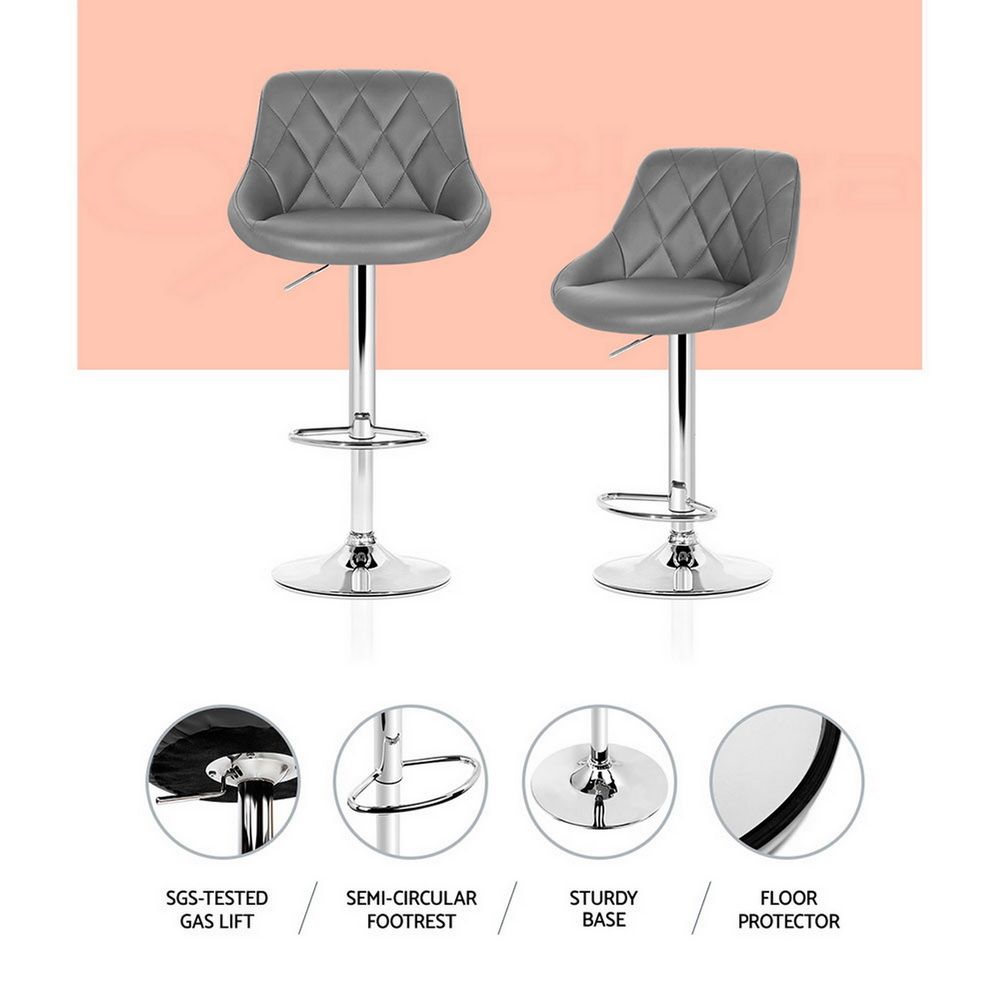 Henry PU Leather Counter Stool - Grey (Set of 2)