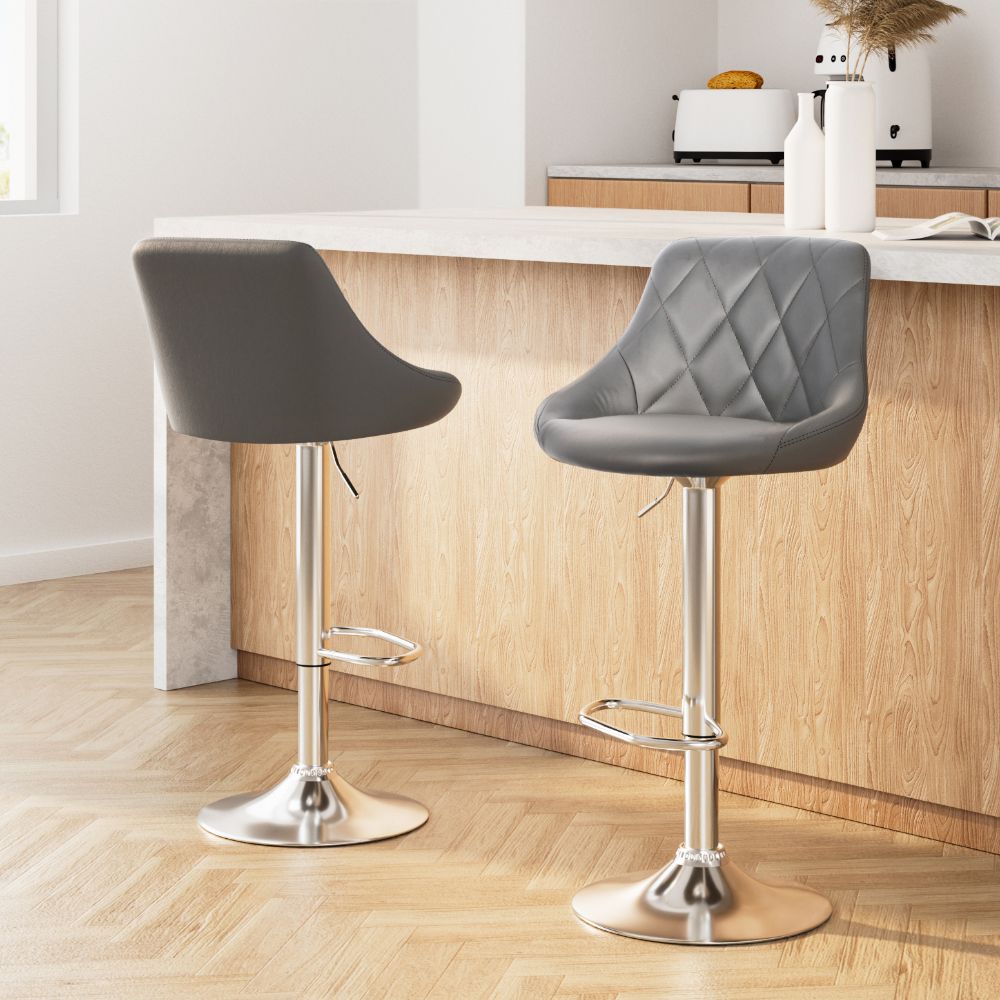 Henry PU Leather Counter Stool - Grey (Set of 2)
