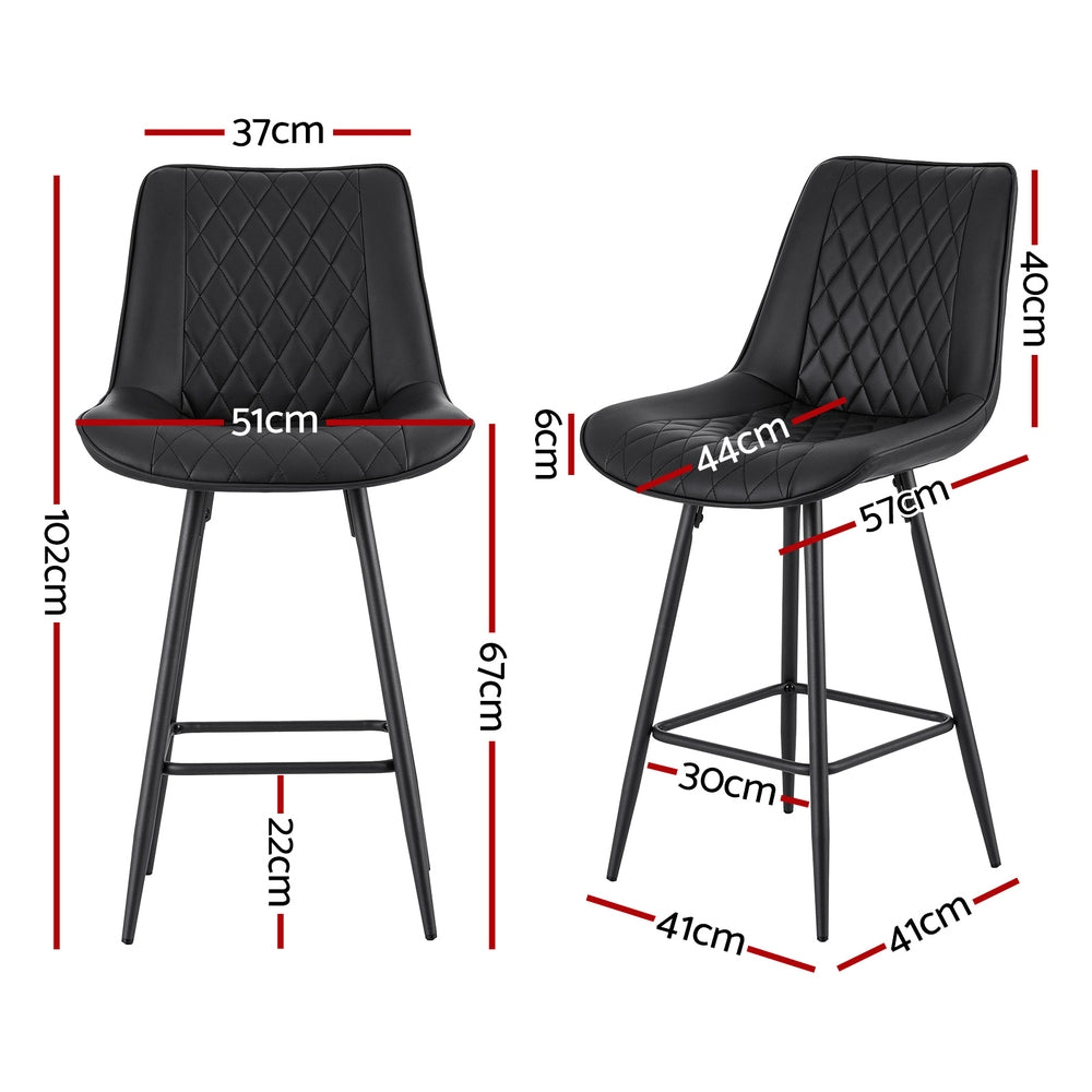 Alice PU Leather Counter Stool - Black (Set of 2)
