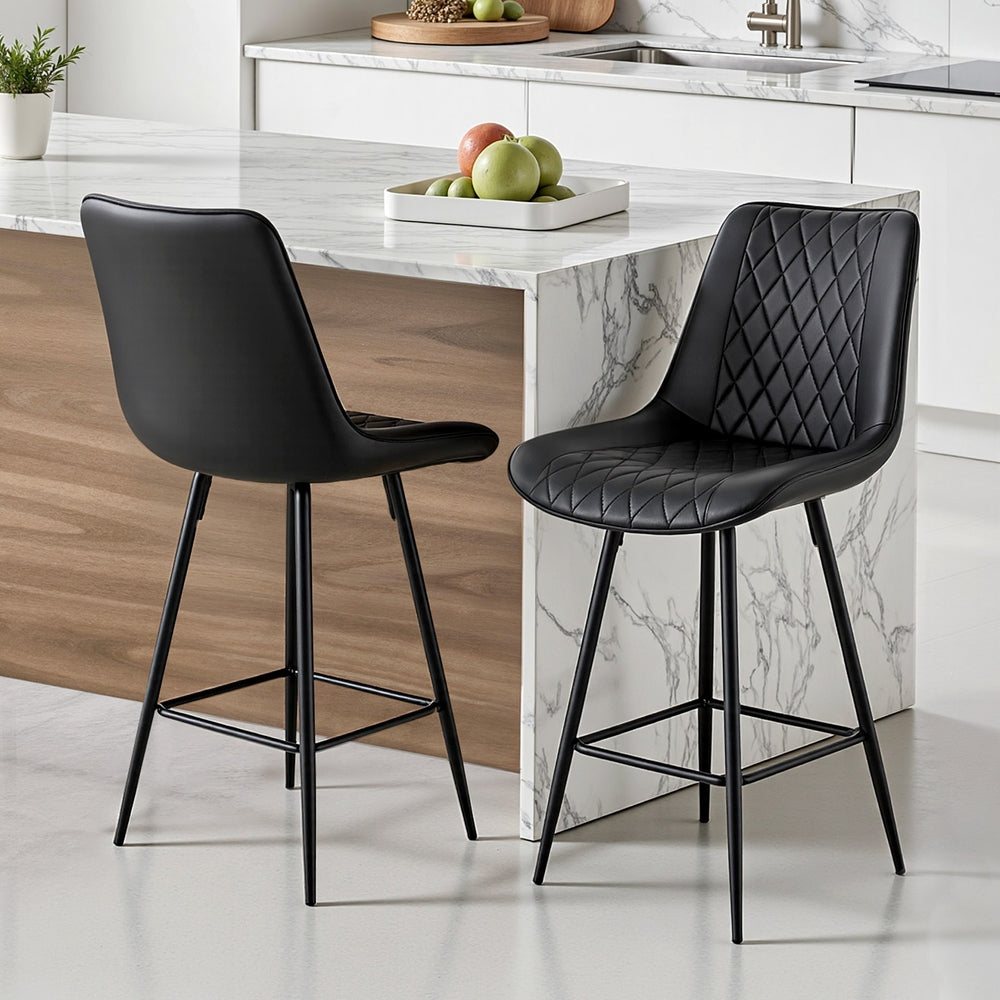 Alice PU Leather Counter Stool - Black (Set of 2)