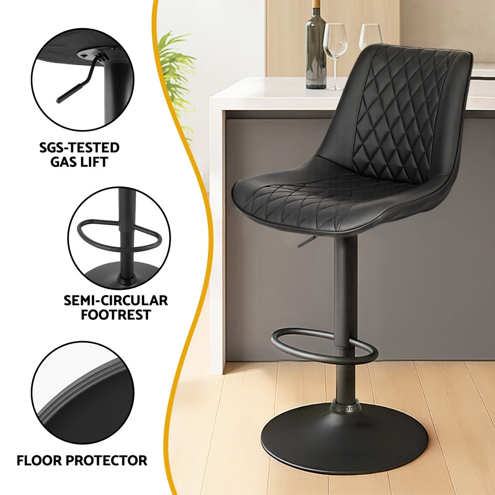 Sebastian PU Leather Counter Stool - Black (Set of 2)