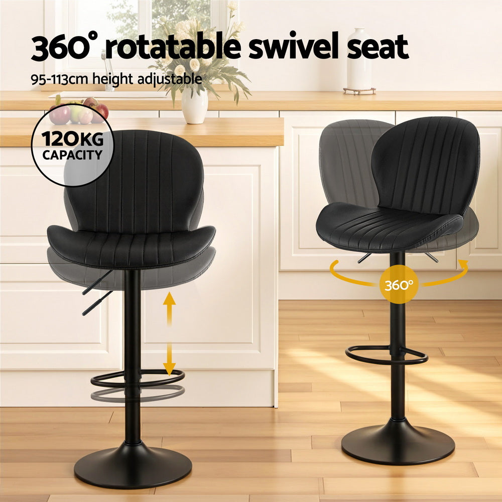Evelyn PU Leather Counter Stool - Black (Set of 2)