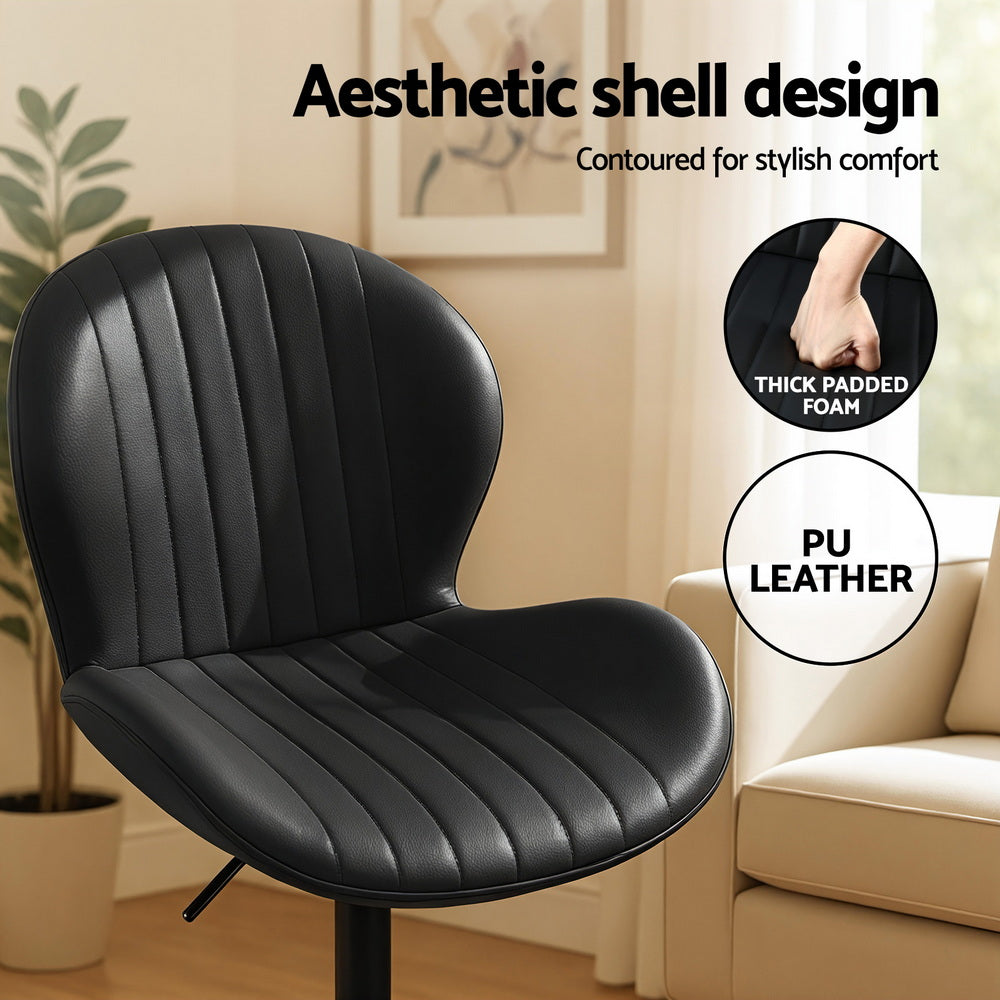 Evelyn PU Leather Counter Stool - Black (Set of 2)
