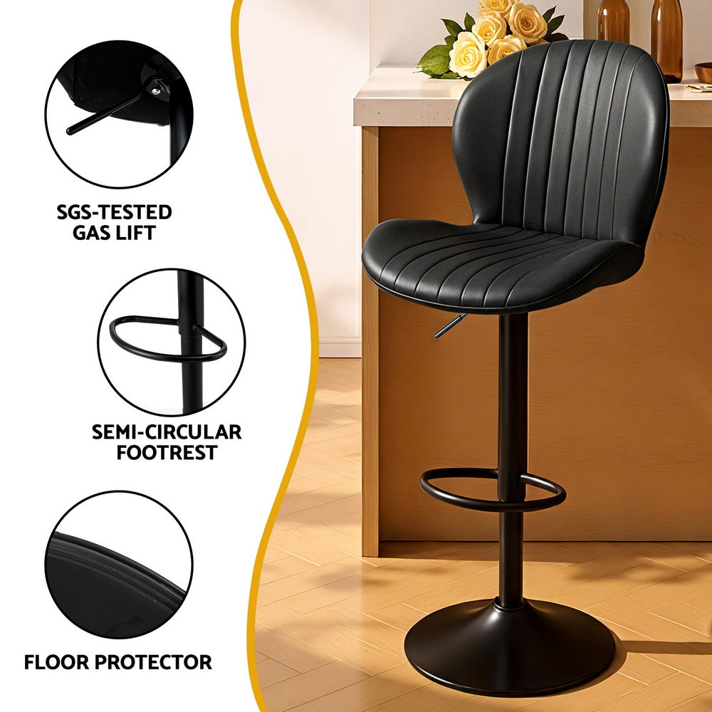 Evelyn PU Leather Counter Stool - Black (Set of 2)