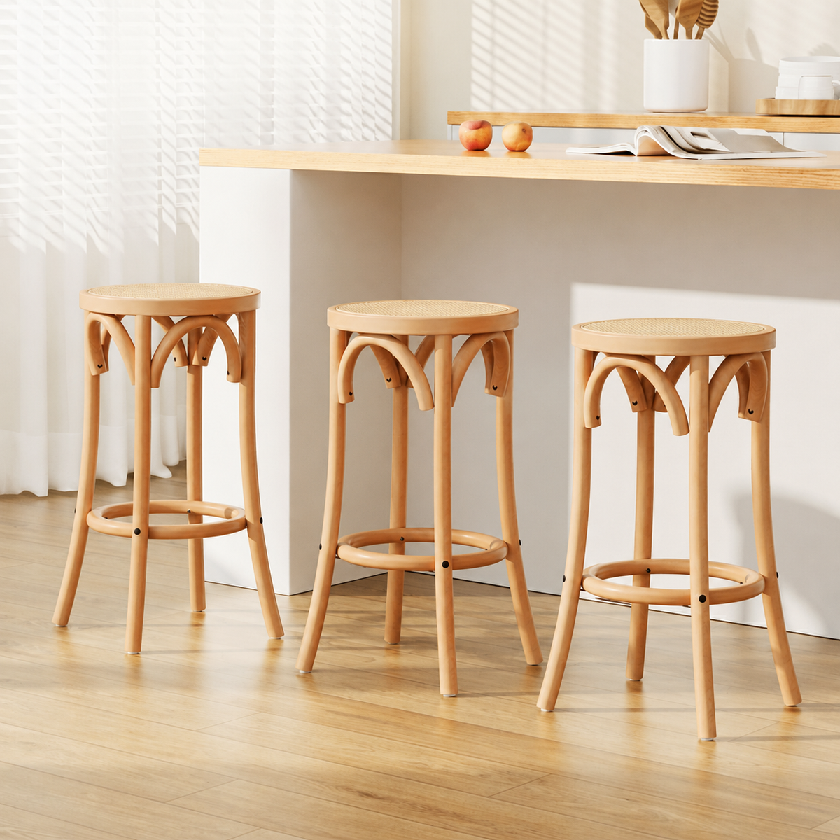 Phoebe Rattan Counter Stool - Natural (Set of 3)