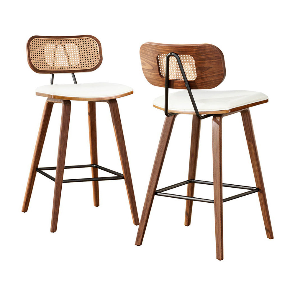 Grace PU Leather & Rattan Counter Stool - Beige (Set of 2)