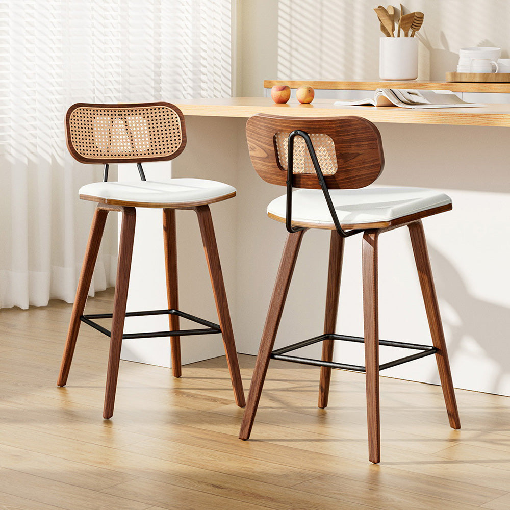 Grace PU Leather & Rattan Counter Stool - Beige (Set of 2)