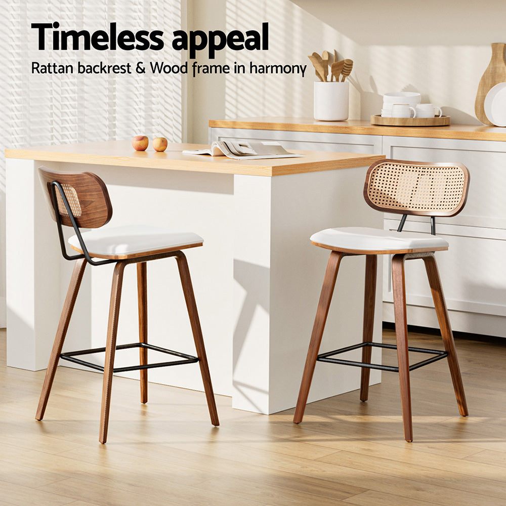 Grace PU Leather & Rattan Counter Stool - Beige (Set of 4)
