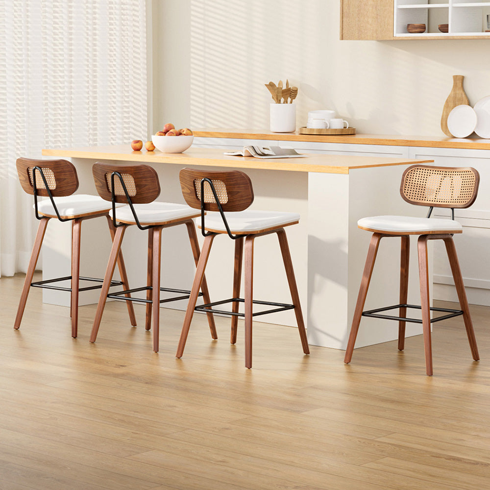 Grace PU Leather & Rattan Counter Stool - Beige (Set of 4)