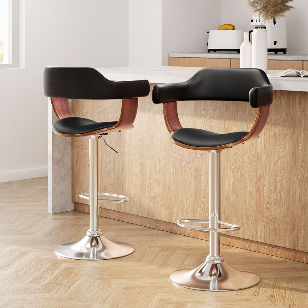 Beatrice PU Leather Counter Stool - Black / Chrome Base (Set of 2)