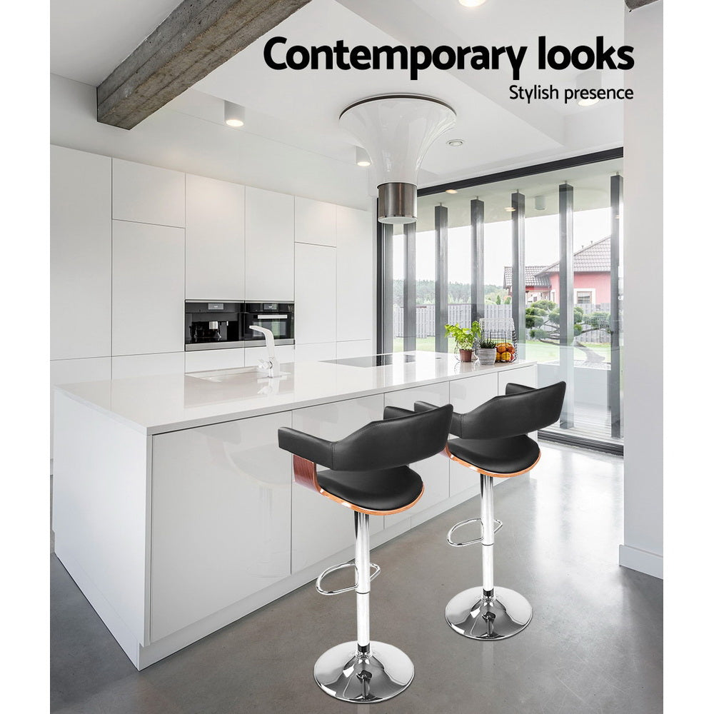 Beatrice PU Leather Counter Stool - Black / Chrome Base (Set of 2)