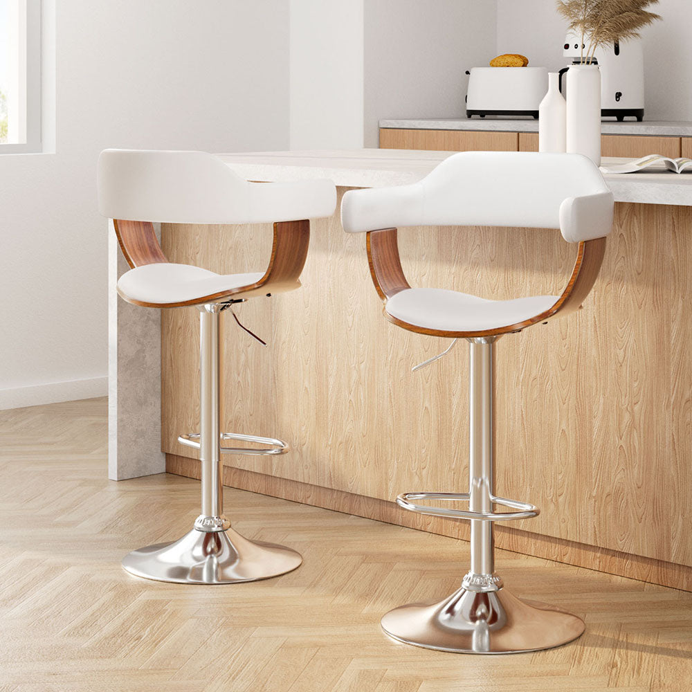 Beatrice PU Leather Counter Stool - White / Chrome Base (Set of 2)
