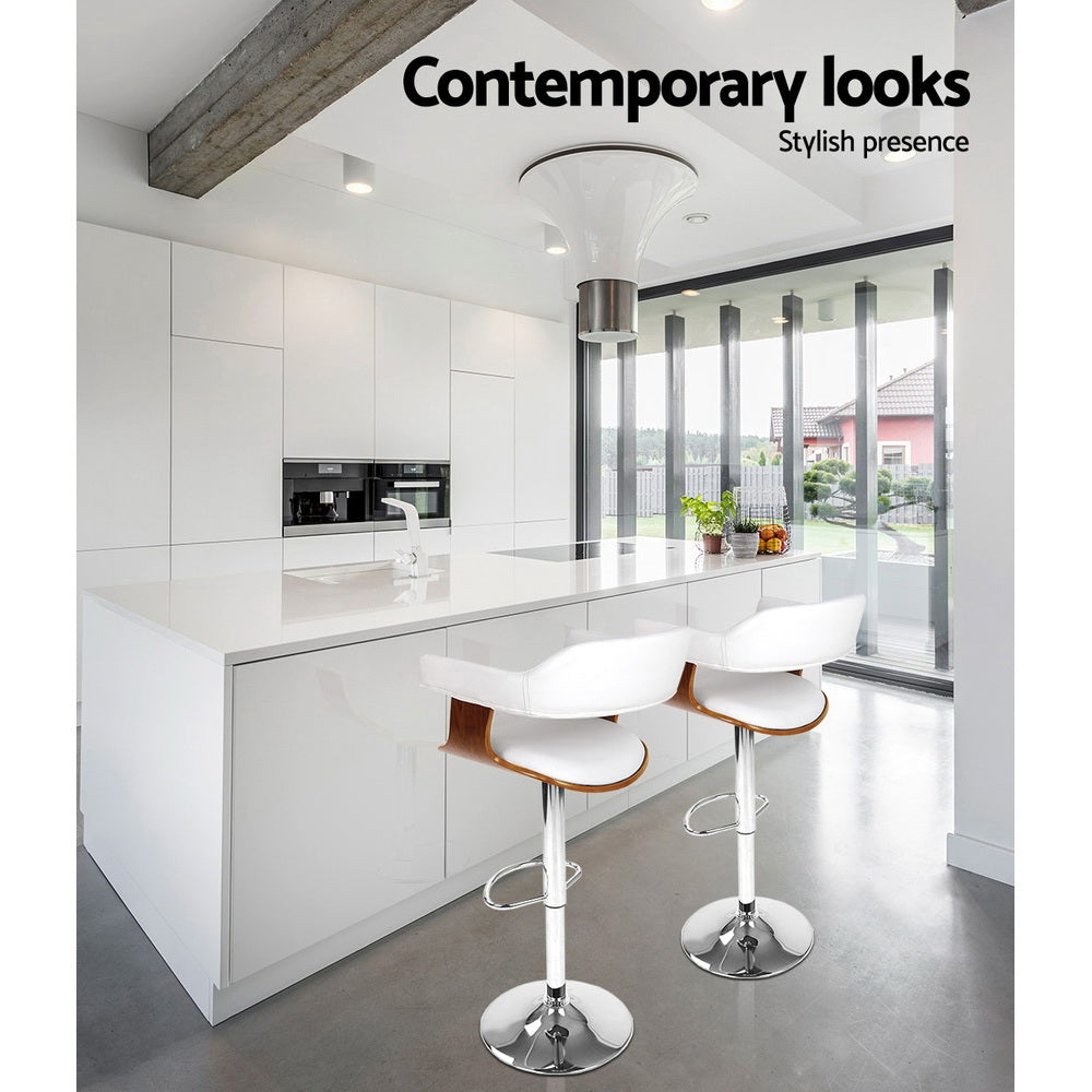 Beatrice PU Leather Counter Stool - White / Chrome Base (Set of 2)