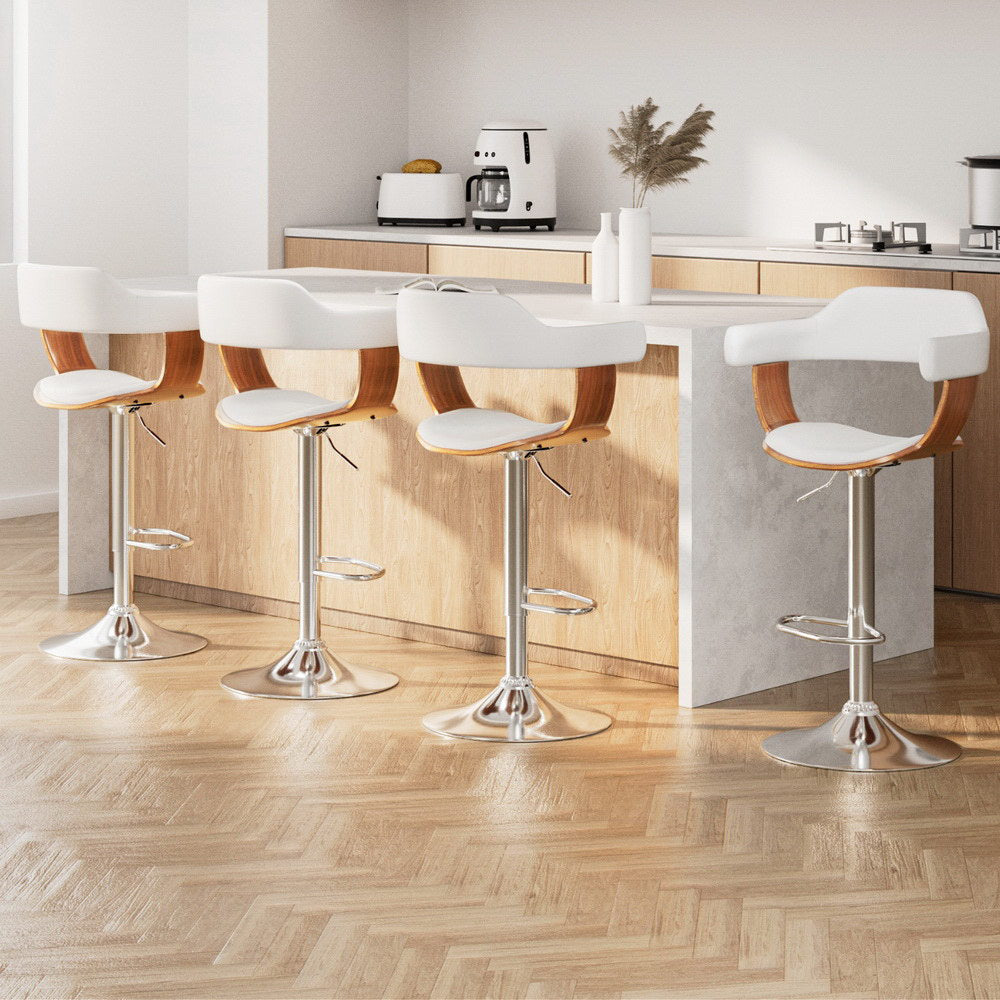 Beatrice PU Leather Counter Stool - White / Chrome Base (Set of 4)