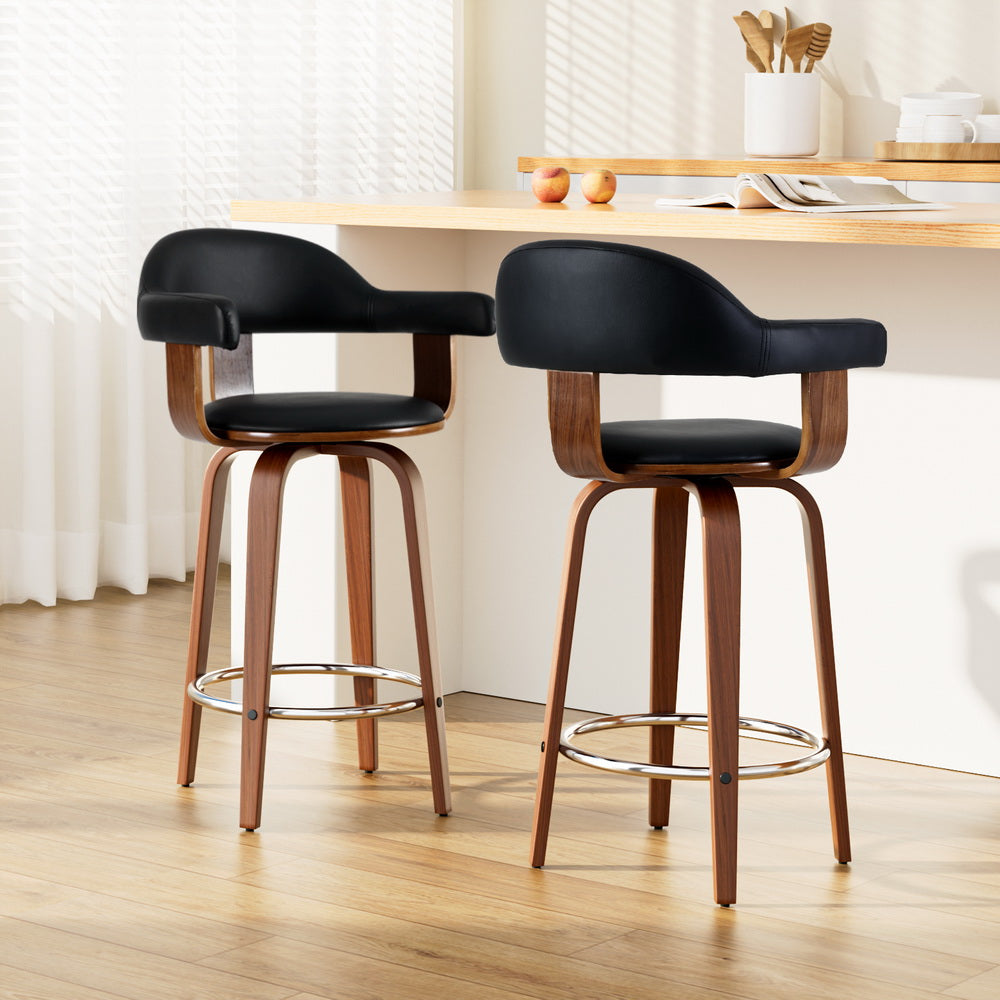 Elsie PU Leather Counter Stool - Black (Set of 2)