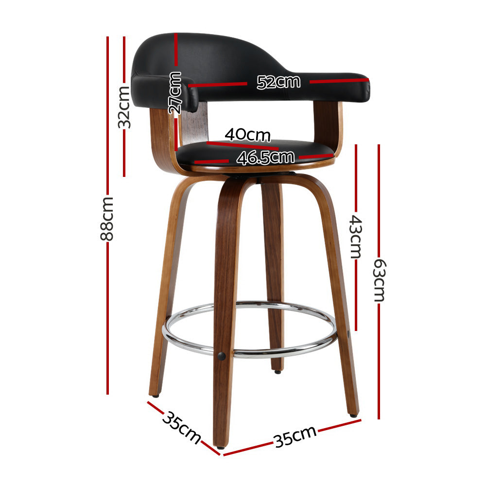 Elsie PU Leather Counter Stool - Black (Set of 2)