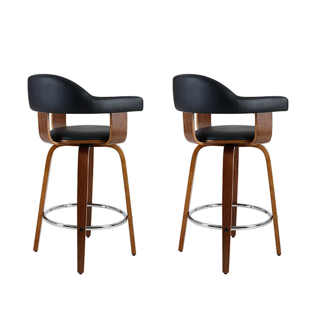 Elsie PU Leather Counter Stool - Black (Set of 2)