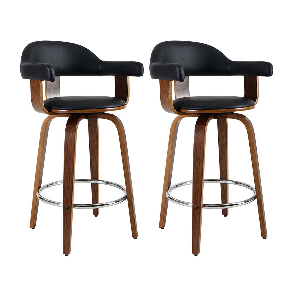 Elsie PU Leather Counter Stool - Black (Set of 2)
