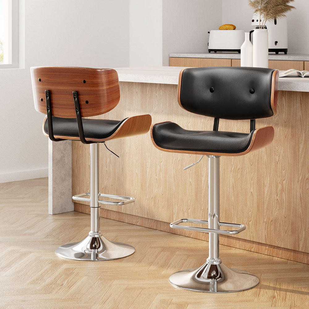 Miles PU Leather Counter Stool - Black / Chrome Base (Set of 2)