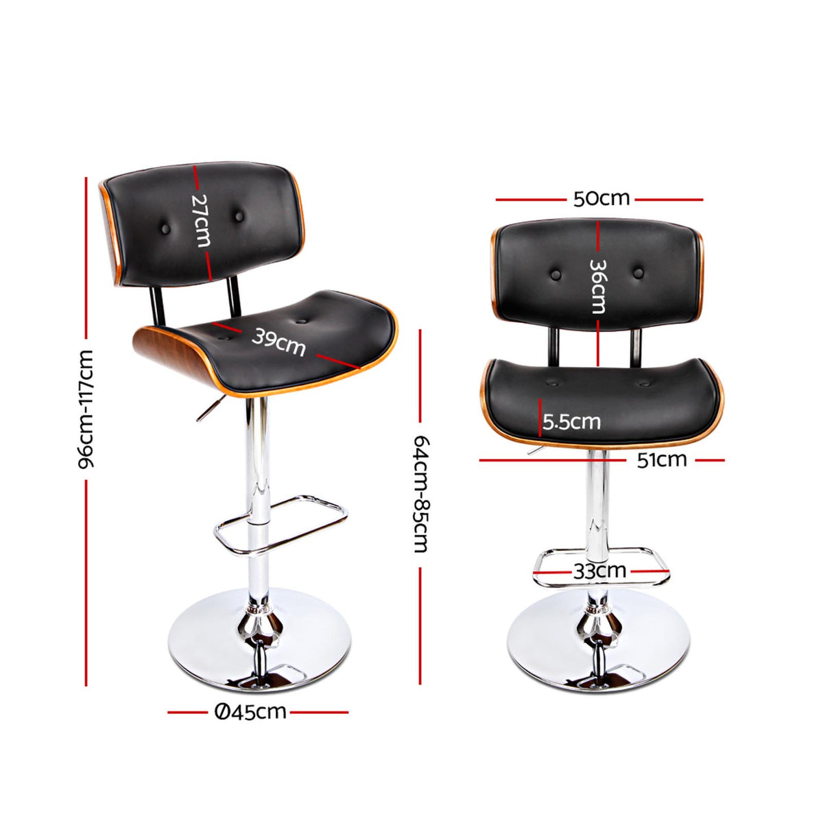 Miles PU Leather Counter Stool - Black / Chrome Base (Set of 2)