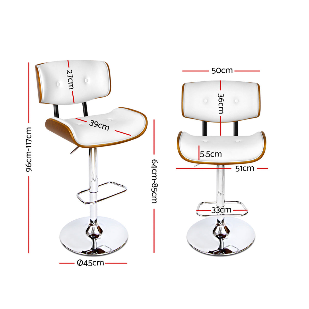 Miles PU Leather Counter Stool - White / Chrome Base