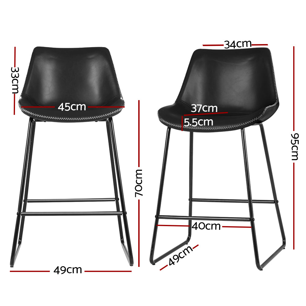 Hugo PU Leather Counter Stool - Black (Set of 2)