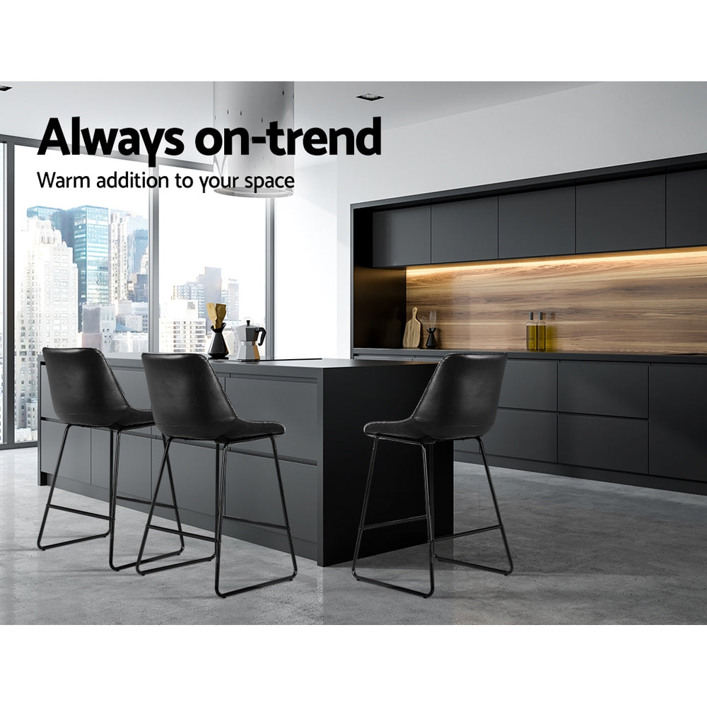 Hugo PU Leather Counter Stool - Black (Set of 2)