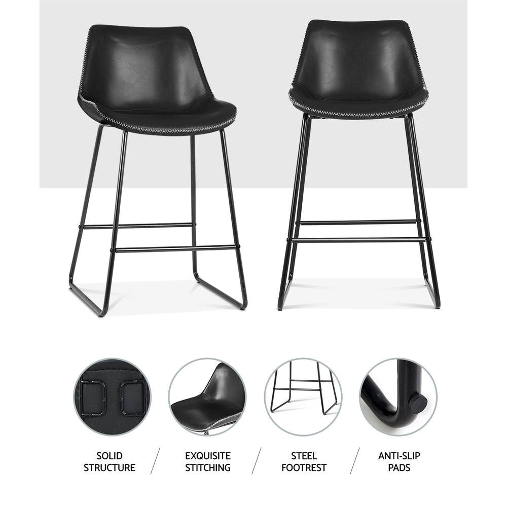 Hugo PU Leather Counter Stool - Black (Set of 2)