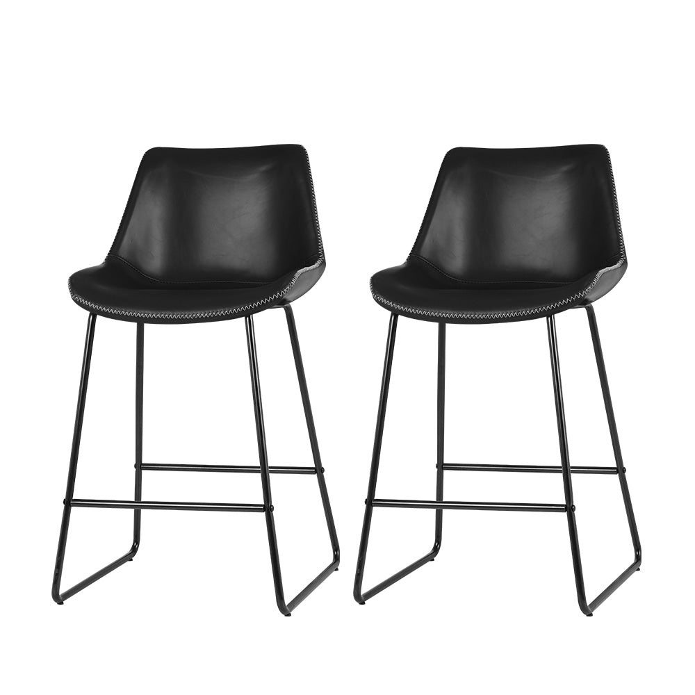 Hugo PU Leather Counter Stool - Black (Set of 2)