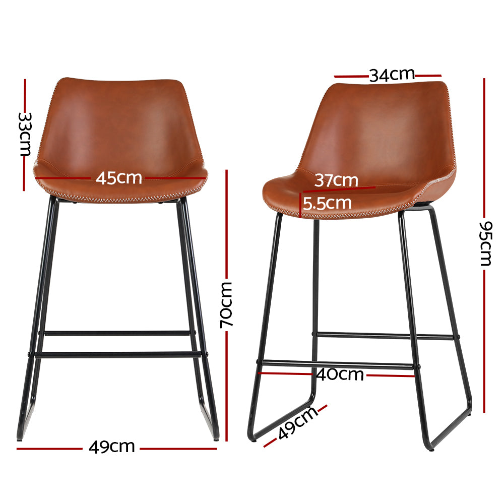 Hugo PU Leather Counter Stool - Brown (Set of 2)