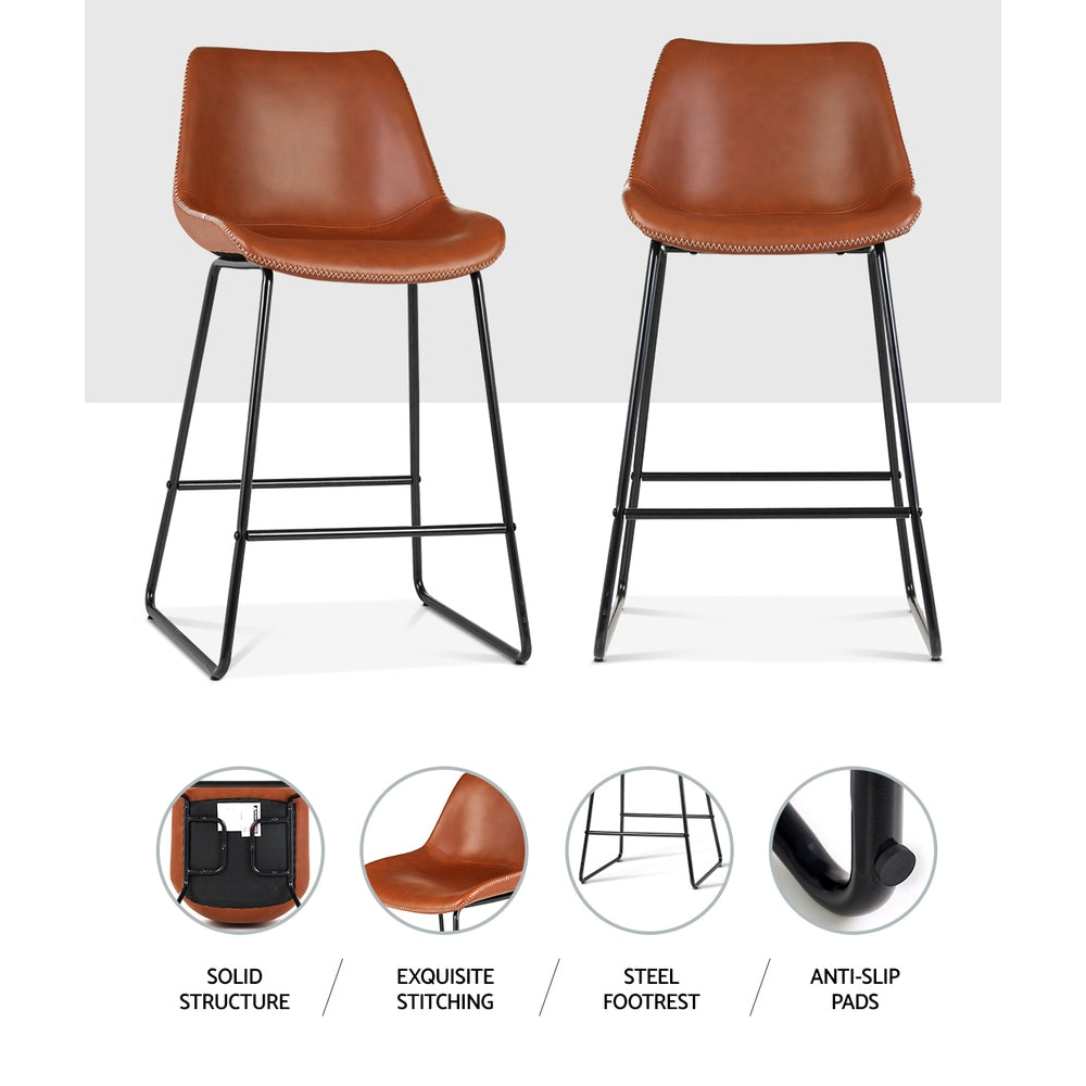 Hugo PU Leather Counter Stool - Brown (Set of 2)
