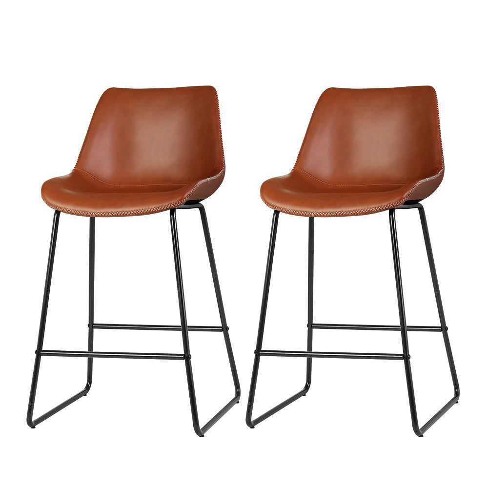Hugo PU Leather Counter Stool - Brown (Set of 2)
