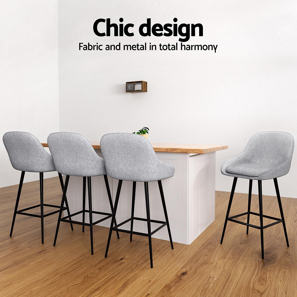 George Linen Counter Stool - Grey (Set of 4)