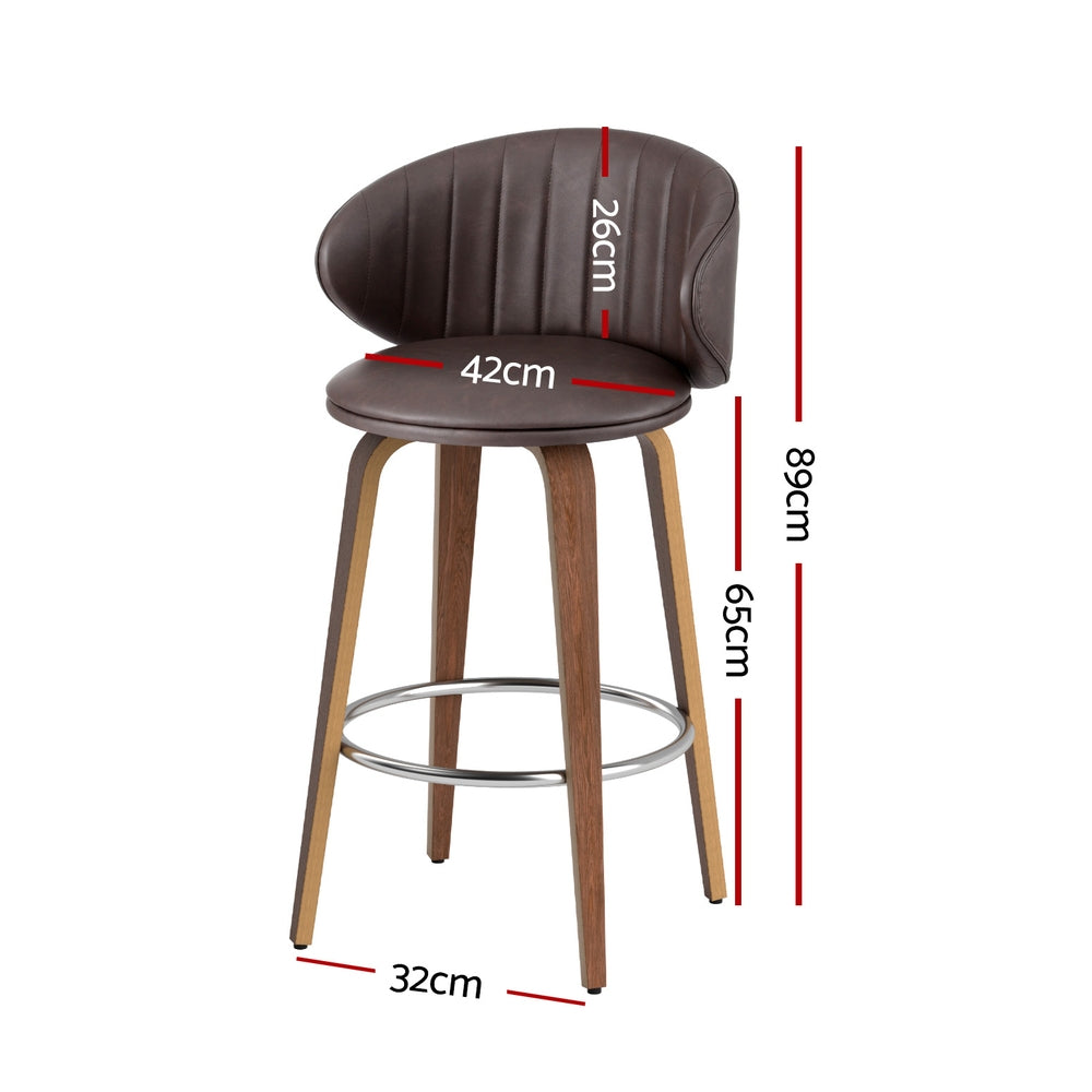 Elliot PU Leather Counter Stool - Brown (Set of 2)